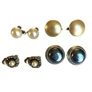 Vintage Faux Pearl Clip On Earrings Coro Richelieu Rhinestones 4 Pr Retro Preppy